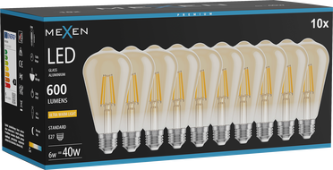 Mexen Vintis 10x LED hõõgniidi pirn E27, ST64, 6W, Soe - 2200K, 600 lm, merevaik - L152-E27-0622-50x10