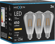 Mexen Vintis 3x LED filament žarulja E27, ST64, 6W, Topla - 2200K, 450 lm, dimljena - L152-E27-0622-70x03