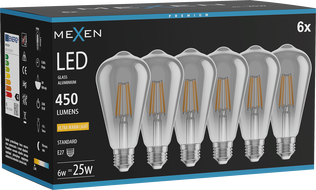 Mexen Vintis 6x Ampoule filament LED E27, ST64, 6W, Chaude - 2200K, 450 lm, fumée - L152-E27-0622-70x06