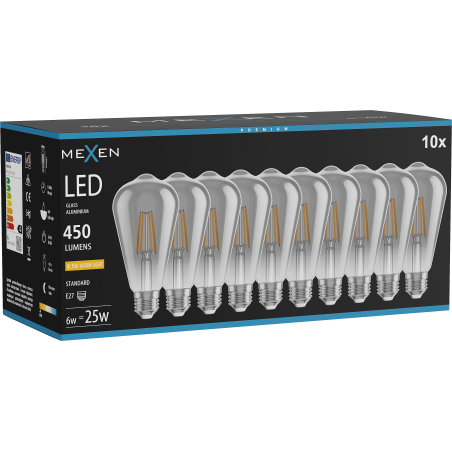 Mexen Vintis 10x LED kvēlspuldze E27, ST64, 6W, Silta - 2200K, 450 lm, dūmu krāsas - L152-E27-0622-70x10