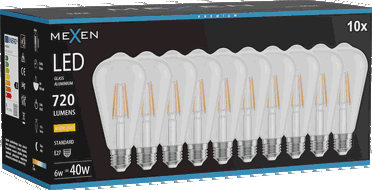 Mexen Vintis 10x LED diegu kvēlspuldze E27, ST64, 6W, Silta - 2700K, 720 lm, caurspīdīga - L152-E27-0627-00x10