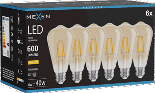 Mexen Vintis 6x LED filamenta spuldze E27, ST64, 6W, Silta - 2700K, 600 lm, dzintars - L152-E27-0627-50x06
