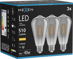 Mexen Vintis 3x LED filament pirn E27, ST64, 6W, soe - 2700K, 510 lm, suitsus - L152-E27-0627-70x03
