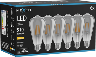 Mexen Vintis 6x Λάμπα Filament LED E27, ST64, 6W, Θερμό - 2700K, 510 lm, smoke - L152-E27-0627-70x06