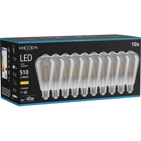 Mexen Vintis 10x kvēlspuldze LED E27, ST64, 6W, Silta - 2700K, 510 lm, dūmakaina - L152-E27-0627-70x10