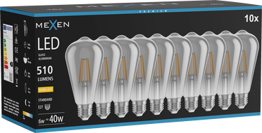 Mexen Vintis 10x LED filament žarnica E27, ST64, 6W, Topla - 2700K, 510 lm, dimljena - L152-E27-0627-70x10