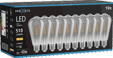 Mexen Vintis 10x żarówka filament LED E27, ST64, 6W, Ciepła - 2700K, 510 lm, smoke - L152-E27-0627-70x10
