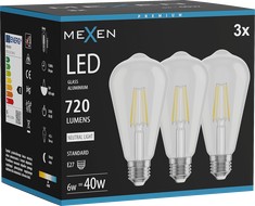 Mexen Vintis 3x LED Filament Glühbir, E27, ST64, 6W, Neutral - 4000K, 720 lm, kloer - L152-E27-0640-00x03