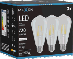 Mexen Vintis 3x LED kvēldiega spuldze E27, ST64, 6W, Neitrāla - 4000K, 720 lm, caurspīdīga - L152-E27-0640-00x03