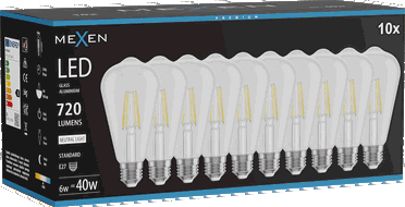 Mexen Vintis 10x żarówka filament LED E27, ST64, 6W, Neutralna - 4000K, 720 lm, clear - L152-E27-0640-00x10