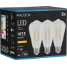 Mexen Vintis 3x LED-Filament-Glühbirne E27, ST64, 8W, Warm - 2200K, 1055 lm, klar - L152-E27-0822-00x03