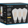 Mexen Vintis 3x LED-filamenttilamppu E27, ST64, 8W, Lämmin - 2200K, 1055 lm, kirkas - L152-E27-0822-00x03