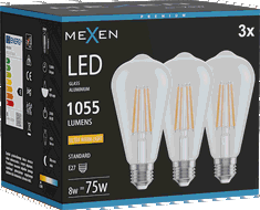 Mexen Vintis 3x LED-filamenttilamppu E27, ST64, 8W, Lämmin - 2200K, 1055 lm, kirkas - L152-E27-0822-00x03