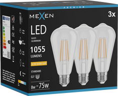 Mexen Vintis 3x LED spuldze filament E27, ST64, 8W, Silta - 2200K, 1055 lm, caurspīdīga - L152-E27-0822-00x03