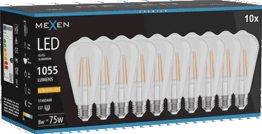 Mexen Vintis 10x żarówka filament LED E27, ST64, 8W, Ciepła - 2200K, 1055 lm, clear - L152-E27-0822-00x10