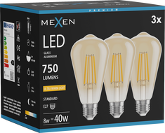 Mexen Vintis 3x Filament LED-pirn E27, ST64, 8W, Soe - 2200K, 750 lm, merevaik - L152-E27-0822-50x03