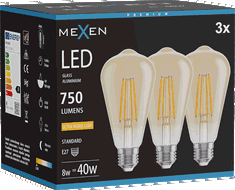 Mexen Vintis 3x LED-filamenttilamppu E27, ST64, 8W, Lämmin - 2200K, 750 lm, meripihka - L152-E27-0822-50x03