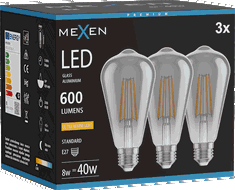 Mexen Vintis 3x Filament LED-lamppu E27, ST64, 8W, Lämmin - 2200K, 600 lm, savu - L152-E27-0822-70x03