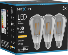 Mexen Vintis 3x Glühbir LED Filament E27, ST64, 8W, Warm - 2200K, 600 lm, smoke - L152-E27-0822-70x03
