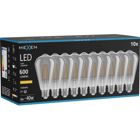 Mexen Vintis 10x LED filamentlamp E27, ST64, 8W, Warm - 2200K, 600 lm, rook - L152-E27-0822-70x10