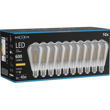 Mexen Vintis 10x LED pavediena spuldze E27, ST64, 8W, Silta - 2200K, 600 lm, dūmakaina - L152-E27-0822-70x10