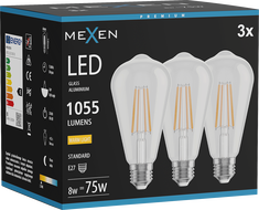 Mexen Vintis 3x LED filament žarnica E27, ST64, 8W, Topla - 2700K, 1055 lm, prozorna - L152-E27-0827-00x03