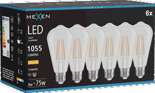Mexen Vintis 6x żarówka filament LED E27, ST64, 8W, Ciepła - 2700K, 1055 lm, clear - L152-E27-0827-00x06