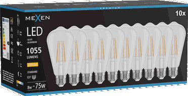 Mexen Vintis 10x żarówka filament LED E27, ST64, 8W, Ciepła - 2700K, 1055 lm, clear - L152-E27-0827-00x10