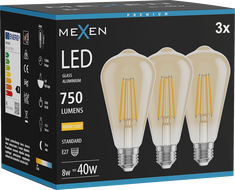 Mexen Vintis 3x Hõõgniit LED-lamp E27, ST64, 8W, Soe - 2700K, 750 lm, merevaik - L152-E27-0827-50x03