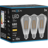 Mexen Vintis 3x LED Filament Glühbir E27, ST64, 8W, Waarm - 2700K, 680 lm, smoke - L152-E27-0827-70x03