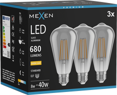 Mexen Vintis 3x LED-filamentlamp E27, ST64, 8W, Soe - 2700K, 680 lm, suitsuklaas - L152-E27-0827-70x03