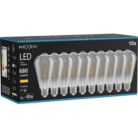 Mexen Vintis 10x Glödlampa filament LED E27, ST64, 8W, Varm - 2700K, 680 lm, rök - L152-E27-0827-70x10