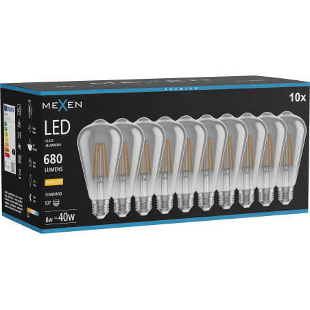 Mexen Vintis 10x Spuldze izlādes diode LED E27, ST64, 8W, Silta - 2700K, 680 lm, dūma - L152-E27-0827-70x10
