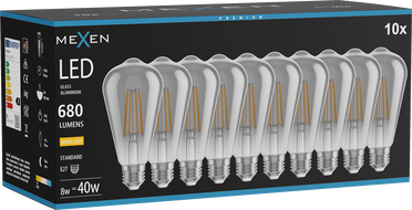 Mexen Vintis 10x LED-Filamentlampe E27, ST64, 8W, Warm - 2700K, 680 lm, Rauchglas - L152-E27-0827-70x10