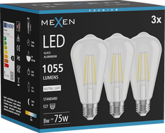Mexen Vintis 3x LED-filamentlamp E27, ST64, 8W, Neutraalne - 4000K, 1055 lm, selge - L152-E27-0840-00x03
