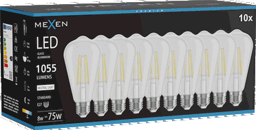 Mexen Vintis 10x żarówka filament LED E27, ST64, 8W, Neutralna - 4000K, 1055 lm, clear - L152-E27-0840-00x10