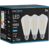 Mexen Vintis 3x LED-Filament-Glühbirne E27, ST64, 8W, Kalt - 6500K, 1055 lm, klar - L152-E27-0865-00x03