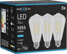 Mexen Vintis 3x Ampoule filament LED E27, ST64, 8W, Froid - 6500K, 1055 lm, transparent - L152-E27-0865-00x03