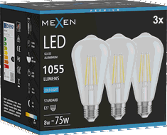 Mexen Vintis 3x LED E27 kvēldiega spuldze, ST64, 8W, Auksta - 6500K, 1055 lm, caurspīdīga - L152-E27-0865-00x03