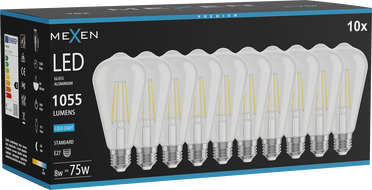 Mexen Vintis 10x LED-filamentlambipirn E27, ST64, 8W, külm - 6500K, 1055 lm, läbipaistev - L152-E27-0865-00x10