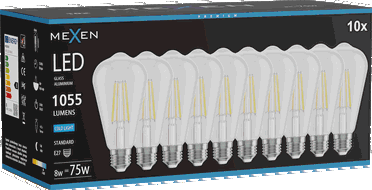 Mexen Vintis 10x żarówka filament LED E27, ST64, 8W, Zimna - 6500K, 1055 lm, clear - L152-E27-0865-00x10