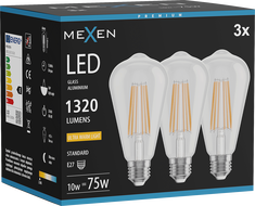 Mexen Vintis 3x Filament LED pirn E27, ST64, 10W, Soe - 2200K, 1320 lm, läbipaistev - L152-E27-1022-00x03