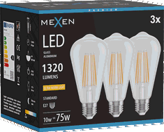Mexen Vintis 3x LED filament spuldze E27, ST64, 10W, Silta - 2200K, 1320 lm, caurspīdīga - L152-E27-1022-00x03