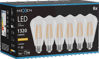 Mexen Vintis 6x LED kvēlspuldze E27, ST64, 10W, Silta - 2200K, 1320 lm, caurspīdīga - L152-E27-1022-00x06