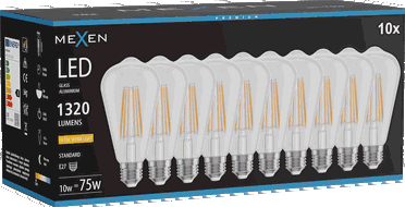Mexen Vintis 10x Filamenta LED spuldze E27, ST64, 10W, Silta - 2200K, 1320 lm, caurspīdīga - L152-E27-1022-00x10