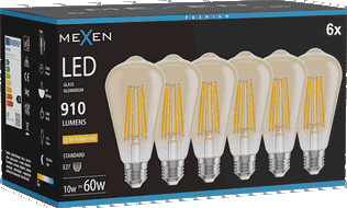 Mexen Vintis 6x LED kvēldiega spuldze E27, ST64, 10W, Siltais - 2200K, 910 lm, dzintars - L152-E27-1022-50x06