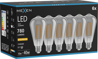Mexen Vintis 6x LED filament lambipirn E27, ST64, 10W, Soe - 2200K, 780 lm, suits - L152-E27-1022-70x06