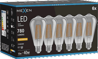 Mexen Vintis 6x LED šķiedru spuldze E27, ST64, 10W, Silta - 2200K, 780 lm, dūmakaina - L152-E27-1022-70x06