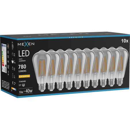 Mexen Vintis 10x LED-Filamentlampe E27, ST64, 10W, Warm - 2200K, 780 lm, Rauch - L152-E27-1022-70x10