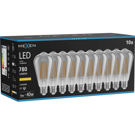 Mexen Vintis 10x žarnica filament LED E27, ST64, 10W, topla - 2200K, 780 lm, smoke - L152-E27-1022-70x10